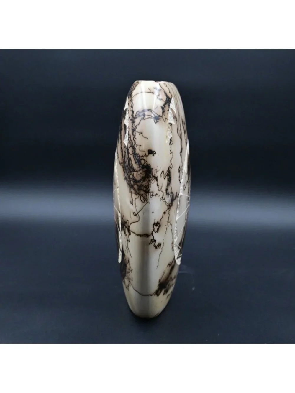 Horse Hair Pottery Vase By T. Vail With Unique Abstract Design & Engraving